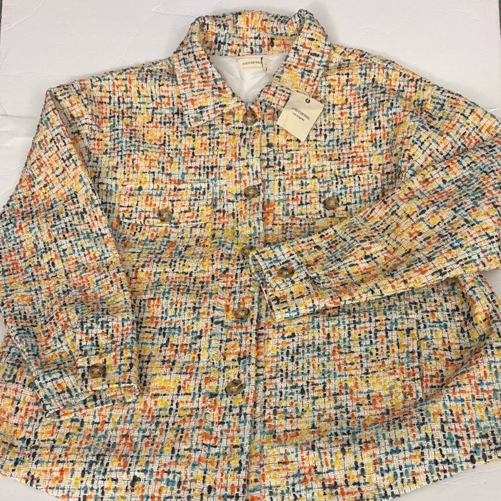 ANTHEWAY Women's Multicolor Tweed Button-Down Jacket - Picture 3 of 14